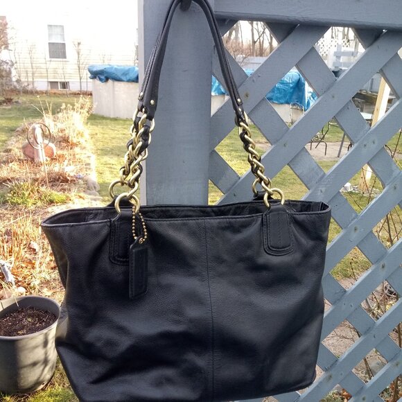 Coach Madison 20466 Soft Black Leather Handbag Tote CAROUSEL LOGO Bag 🛍️ - Picture 5 of 8